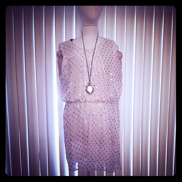 ❌SOLD❌ Maison Jules cream w/ gold dot dress