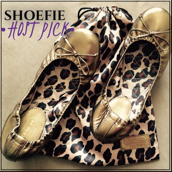🎉HP🎉 COACH Metallic/Gold Leopard Ballet Flats