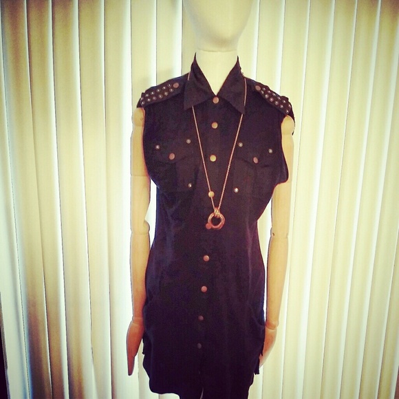 Metropark button down dress w/ stud accents