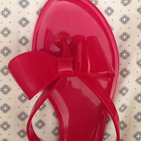 Shoes - Red Jelly Bow Flip Flops Shoes - Red Jelly Bow Flip Flops