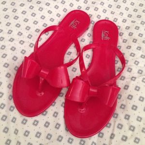 Shoes - Red Jelly Bow Flip Flops Shoes - Red Jelly Bow Flip Flops