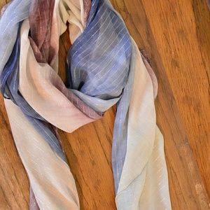Scarf w red purple white and blue Ombre silk Lurex