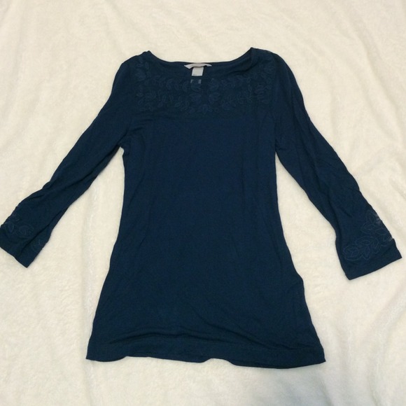 Dark blue shirt with sheer neckline