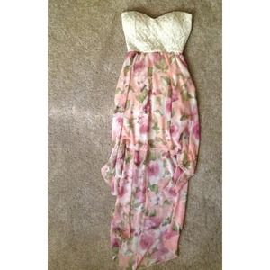 High low strapless dress