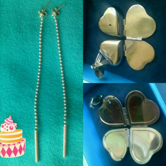 Sterling long earrings & clover heart locket