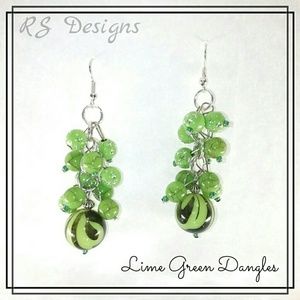 Lime Green Dangle Cluster Earrings