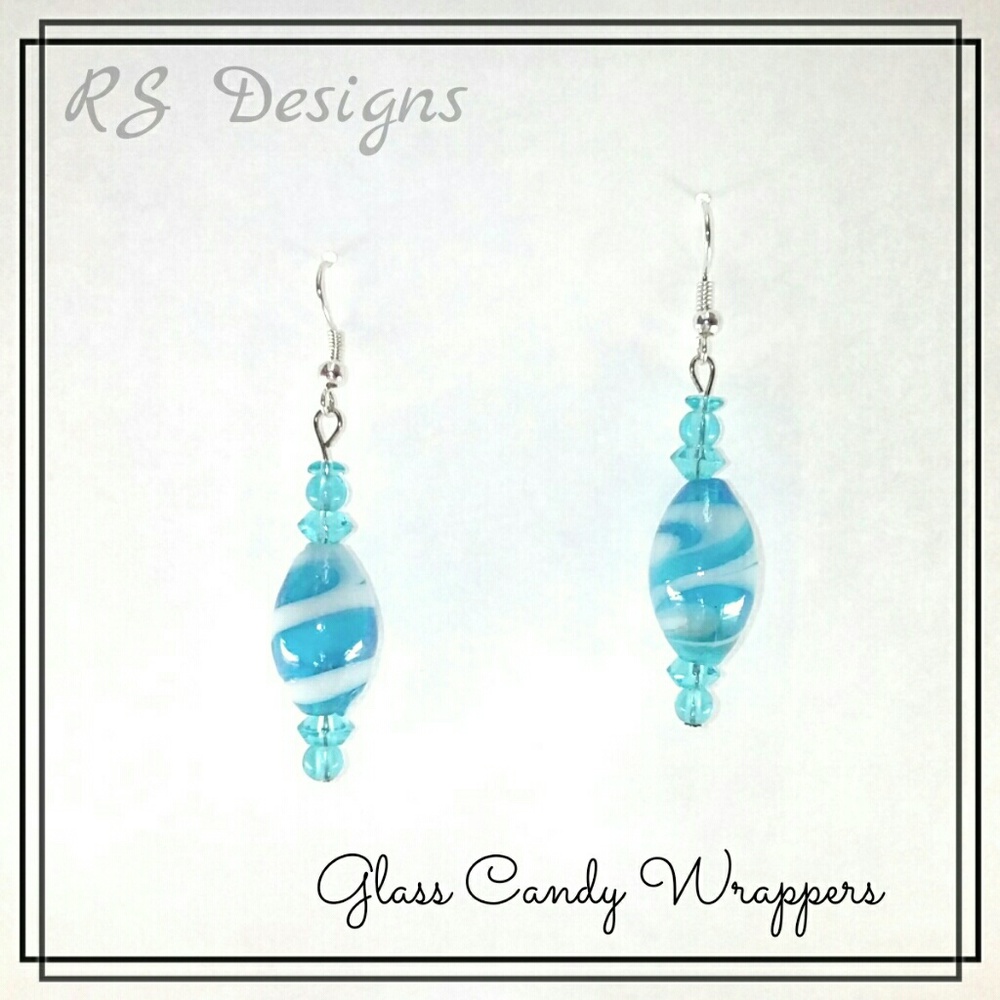 Blue Candy Wrapper Dangle Earrings
