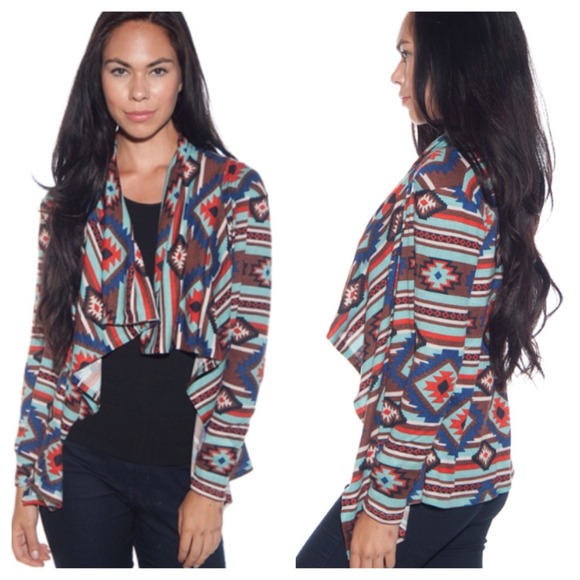 S-M available. Mint tribal print cardigan.