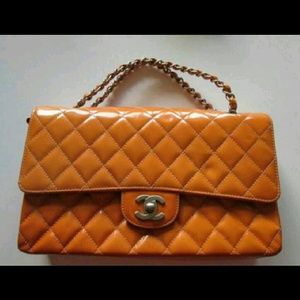 100% Authentic Chanel Patent Orange Doubke flaps