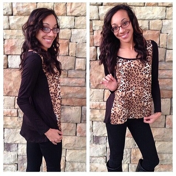 Long sleeve, black and leopard print top.