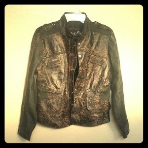 Cute brown leather and black denim jacket