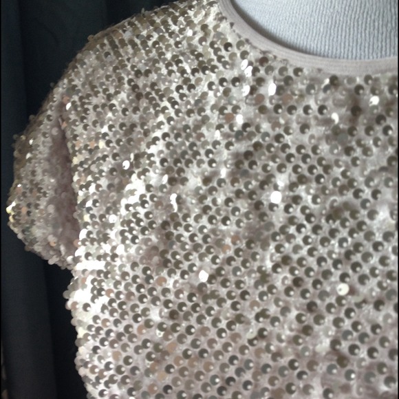 SOLD Light Gold Sparkly Tan Sequined Top - Picture 3 of 4