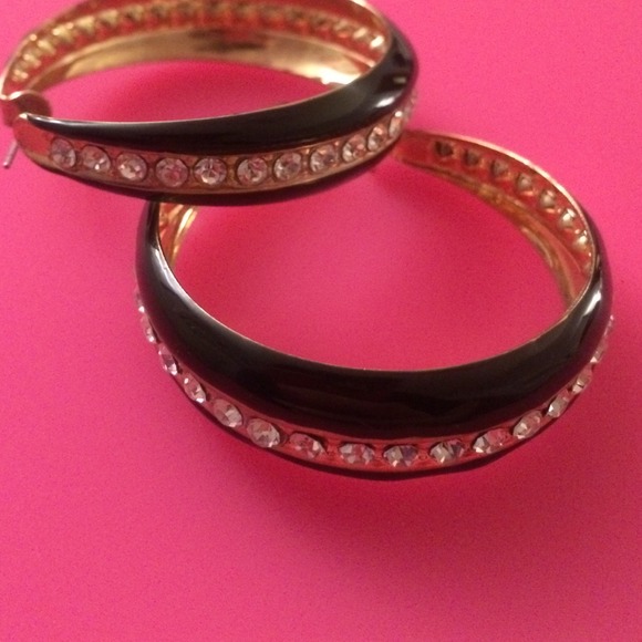 Bebe black and gold hoop earrings. Sold - Picture 2 of 4