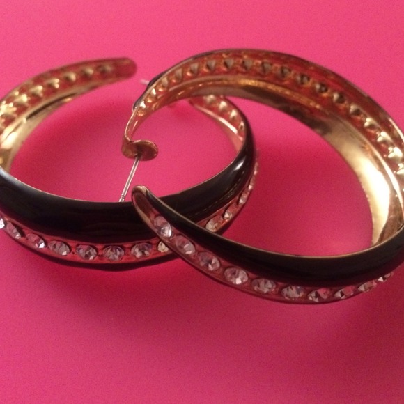 Bebe black and gold hoop earrings. Sold - Picture 3 of 4