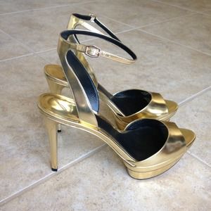 Gold ankle strap heels