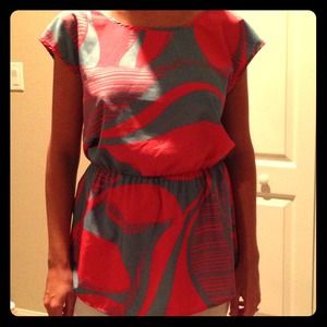 Coral and turquoise top