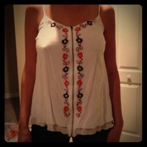 Floral white spaghetti  strapped top