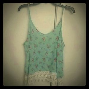 Flowy floral tank with crocheted lace
