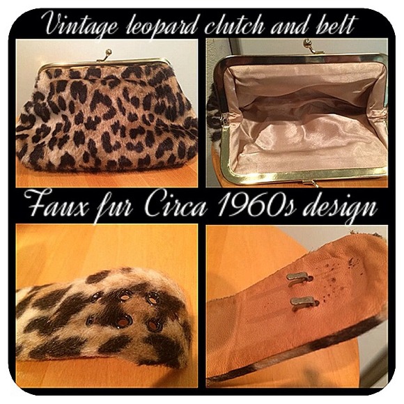 Vintage matching leopard faux fur clutch and belt - Picture 2 of 4
