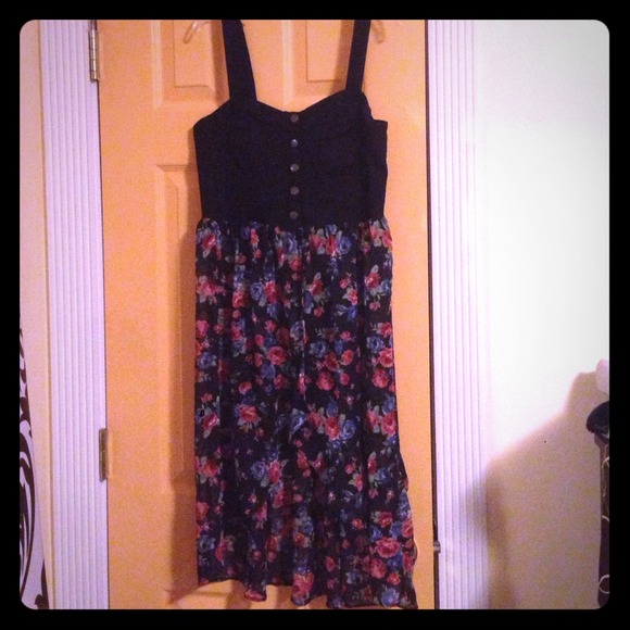 Long flowey shirt. Half jean half semi see through