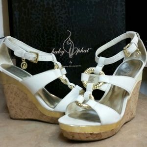 White Leather Wedge Sandals