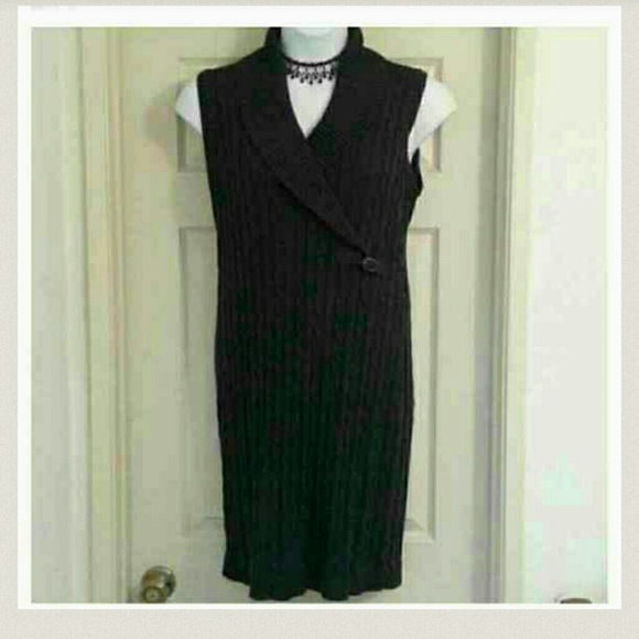 Calvin Klein Charcoal Grey Faux Wrap Sweater Dress - Picture 2 of 2
