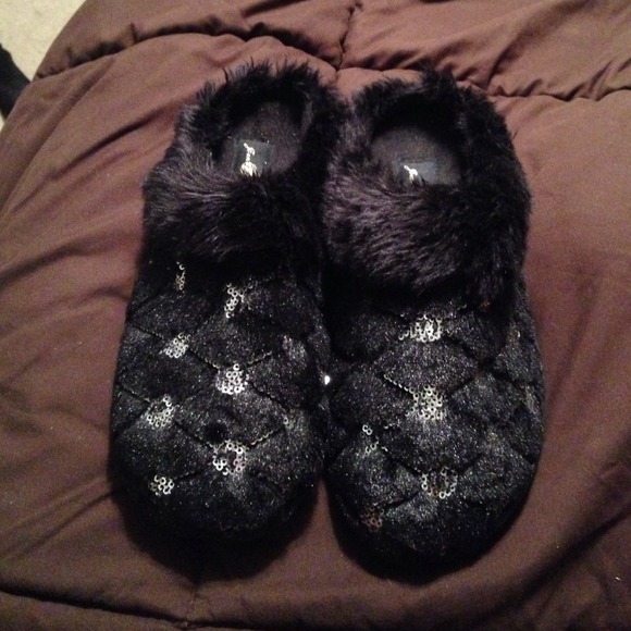 Joan Boyce black slippers with silver sequins