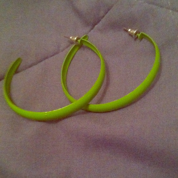 Lime green earrings.