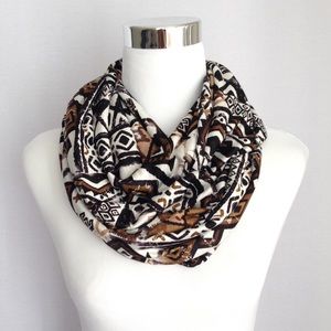 Handmade infinity scarf in brown Aztec