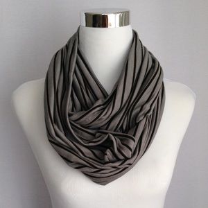 Handmade infinity scarf in black/gold/grey stripes
