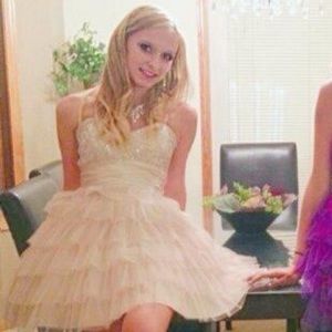 Nude silver & champagne poofy homecoming dress