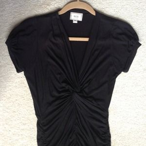 Black jersey ruched deep v-neck top