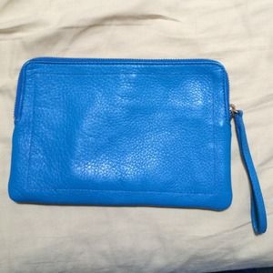 Turquoise leather clutch