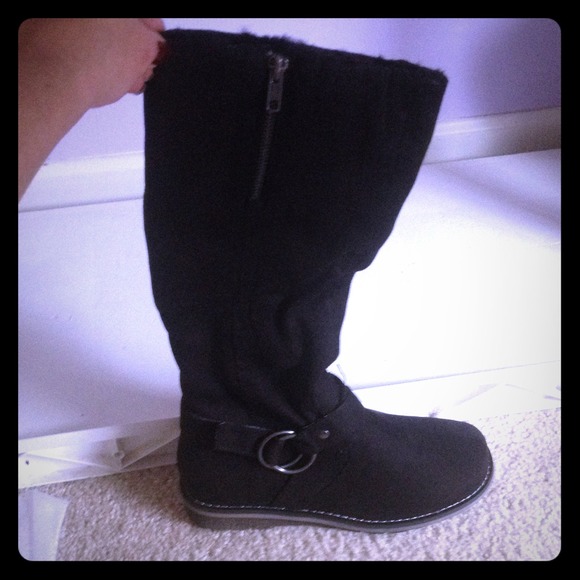 Suede Black Knee High Boots