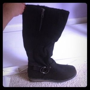 Suede Black Knee High Boots