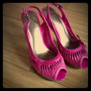 GUESS pink heels and wood platform