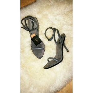 Gray strappy heels