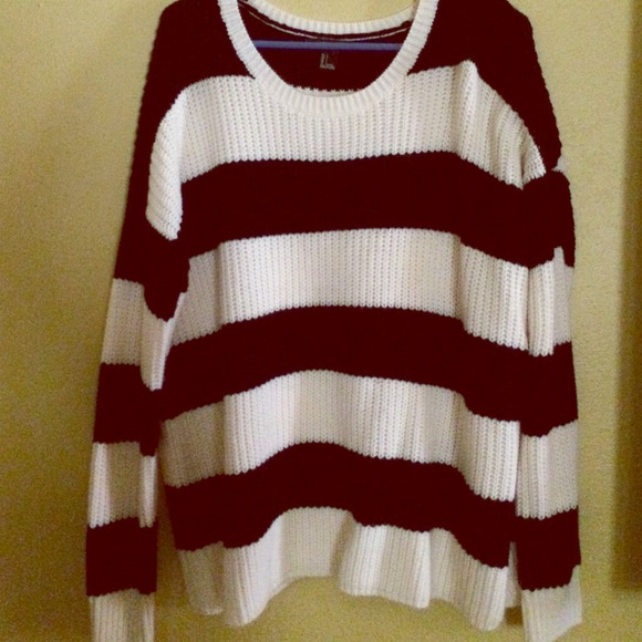 Striped cable knit sweater.