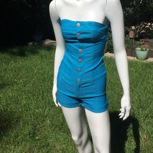 Teal Blue Stretch Button Down Romper