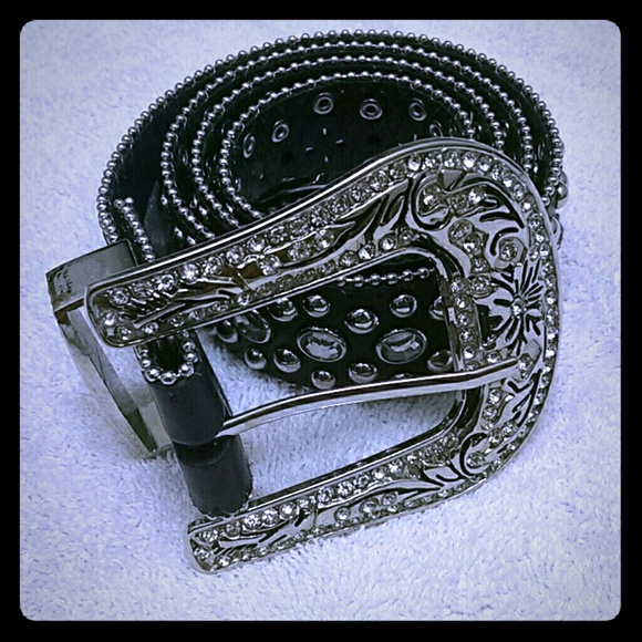 Black Bling Leather Belt