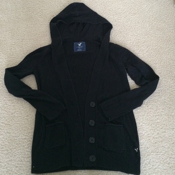 American Eagle Black Sweater with Hood