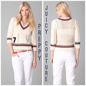 Juicy Couture Preppy Cable Knit V-Neck Sweater L