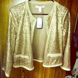 NWT Forever21 Gold Sequin Blazer Jacket Crop