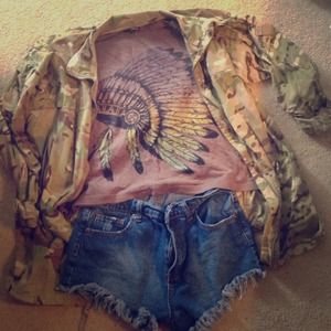 Brown t shirt with Indian headdress design