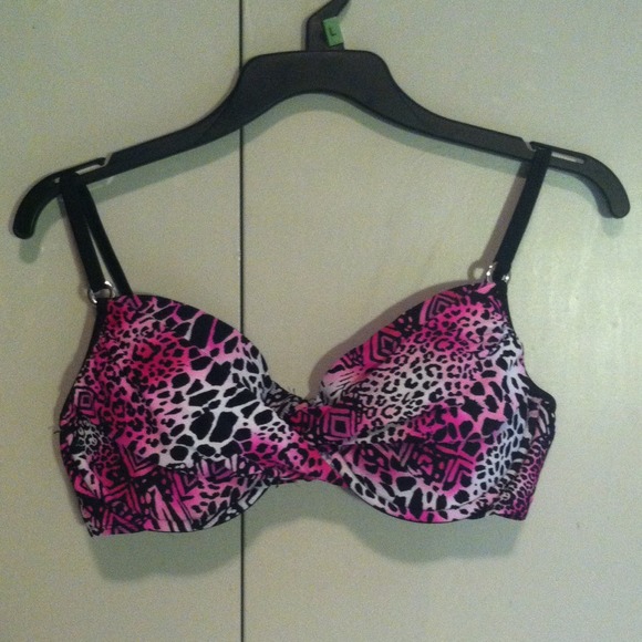 Pink and White multi patterned bikini top