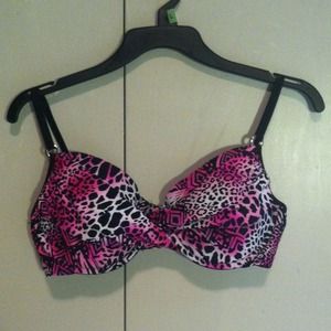 Pink and White multi patterned bikini top