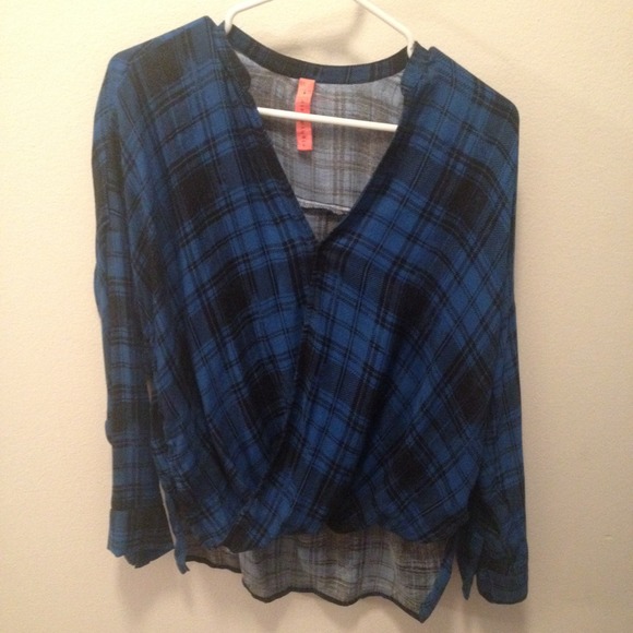 Blue Plaid Crossover Top
