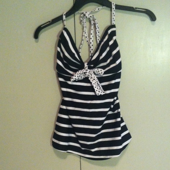 Halter Striped and Polka Dot Bathing Suit Top