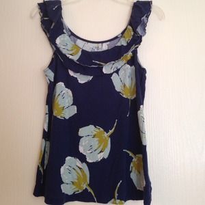 Navy shirt with aqua flowers