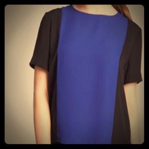 Max Studio Black and Blue Colorblock Top